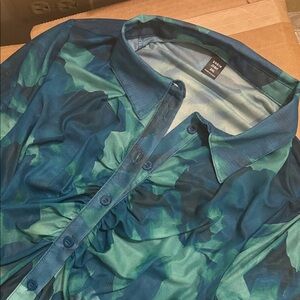 SHEIN Teal and Forest Green Collared Blouse & Skirt set